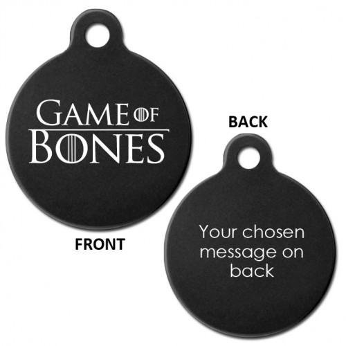 Black Engraved Game of Bones Aluminium 31mm Large Round Pet Dog ID Tag